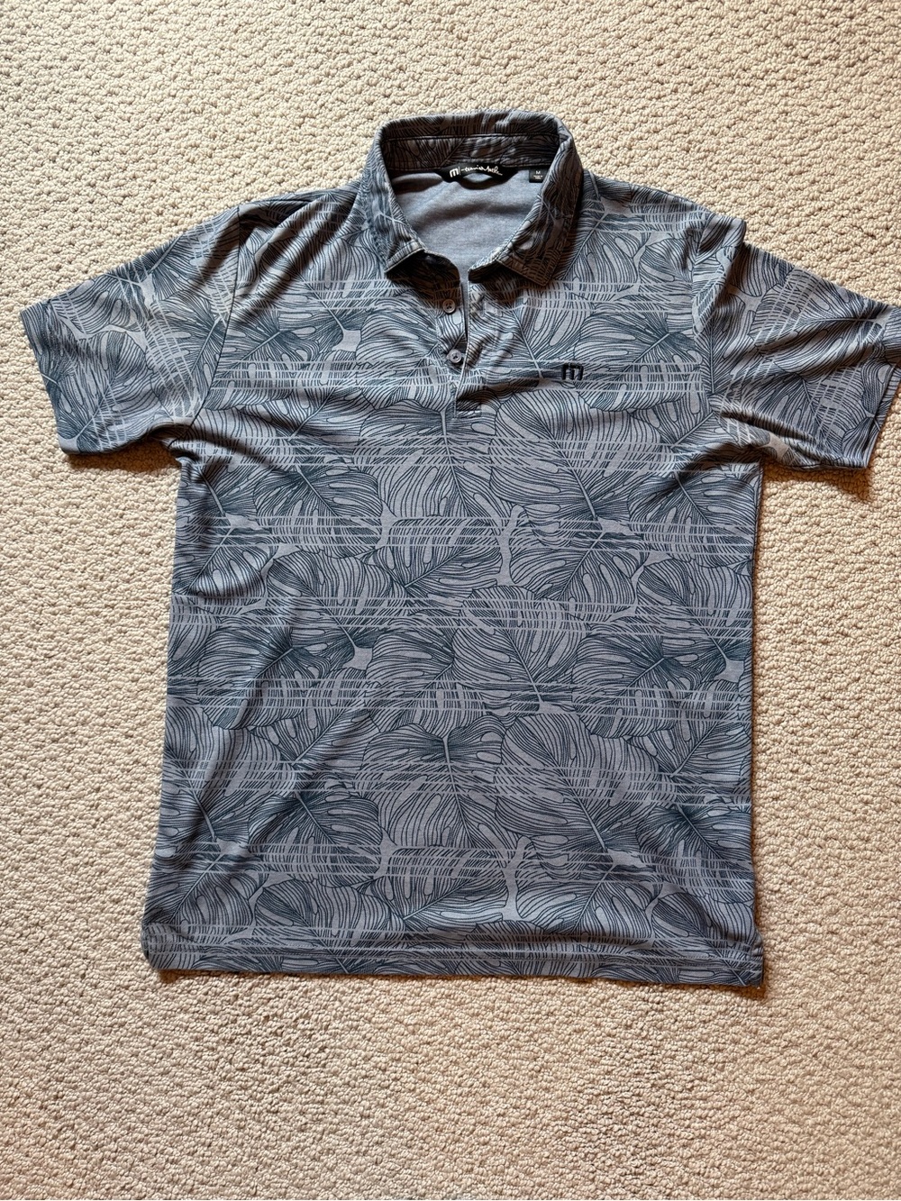 TravisMathew Gray Tropical Leaf Performance Golf Polo Size M